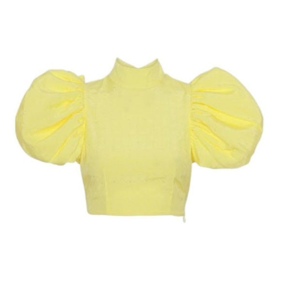 Rotate Dusk puff-sleeve Cutout cropped Satin blouse - Picture 1 of 8